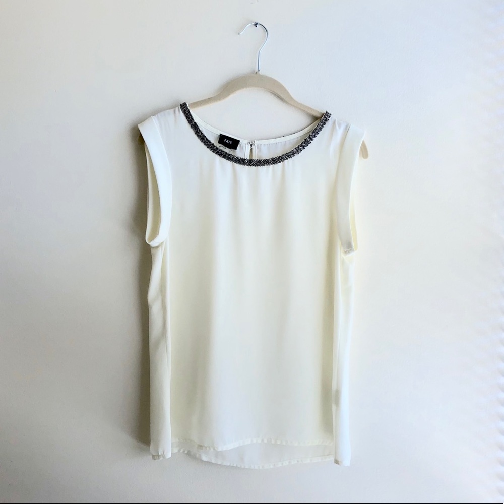 Off-White Blouse w/ Embellished Neckline